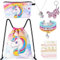 10 PCS Einhorn Turnbeutel mit Kordelzug Set - Einhorn Kordelzug Tasche für Mädchen Kordelzug Tasche Geschenke Kosmetiktasche Schlüsselanhänger Armband Halskette Haarbänder Kinder Mädchen Turnbeutel