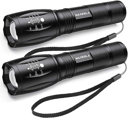 Maxesla 2 Pack LED Torches Gifts for Men Dad Kids, Zoomable Torches Led Super Bright Flashlight, Powerful Torches Battery Powered Water Resistant 5 Modes Mini Tactical Torch for Camping Gift
