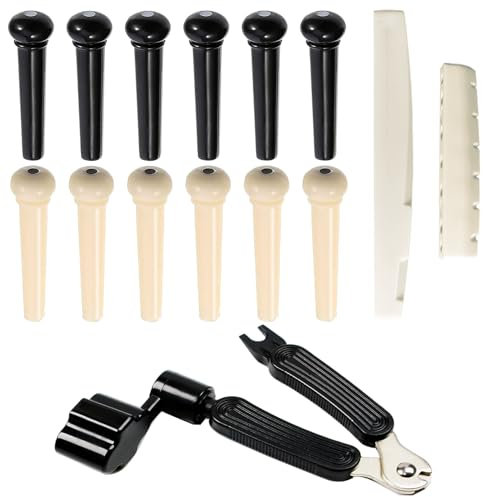 14Pcs Acoustic Guitar Bridge Pins String Pegs Guitar Saddle Nut With 3-In-1 Pin Puller Remover Guitar String Winder And Cutter Guitar Parts Accessories Replacement Tools Kits (3 in 1)