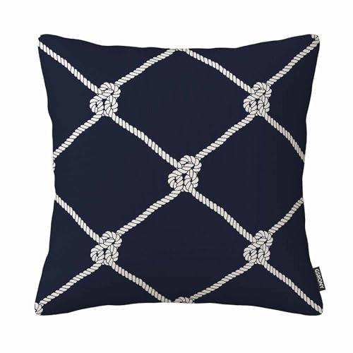 GSRONY Marine Knots Throw Pillow Covers Nautical Rope Navy White Fishing Net Dark Blue Style Pillow Case 18x18 Inches