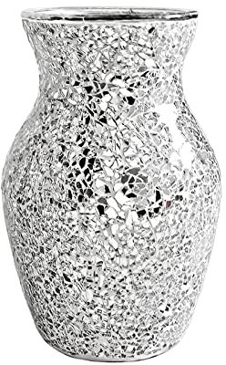 Glänzende, Stilvolle Mosaik-Glas-Blumenvase, Spiegel-Mosaik-Glasvase, Silberne Blumenvase, Elegante Dekorative Mosaik-Vasen, Vase mit Breiter Öffnung für Wohnzimmer, Esszimmer, Schlafzimmer,(#1)