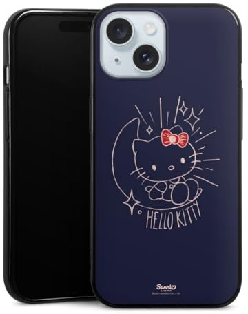 DeinDesign Silikon Hülle kompatibel mit Apple iPhone 15 Case schwarz Handyhülle Hello Kitty Mond Katze