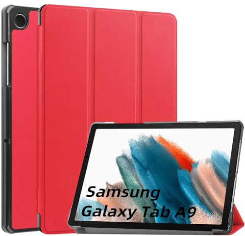 Kepuch Custer Funda para Samsung Galaxy Tab A9 8.7 SM-X115 SM-X110,Slim Smart Cover Fundas Carcasa Case Protectora de PU-Cuero - Rojo
