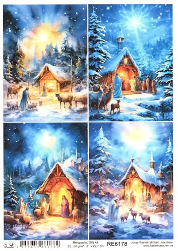 Josys Bastelmärchen Reispapier A4 Strohseide Decoupage Weihnachten Krippe Jesus Maria Josef RE6178