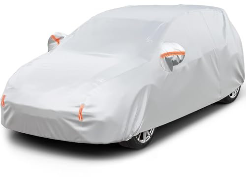 WAWOFUN Auto Abdeckplane Wasserdicht Autoplane Autoabdeckung, Staubdicht Kratzfest UV-Schutz Autoabdeckung mit Baumwollfutter, Autogarage Abdeckplane für SUV 460 bis 485cm Silber