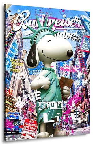 Kunstgestalten24 | Snoopy Hund Comic Pop Art Leinwand-Bild | Leinwandbild mit Echtholz-Keilrahmen | Wandbild Gemälde Kunst Art | Hochwertige Kunstdrucke | XXL Bilder auf Leinwand | 30x40x4cm