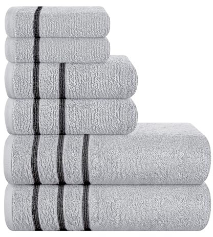 MyOwn Ultra Soft 6er-Pack Baumwoll-Handtuch-Set, enthält 2 übergroße Badetücher 70 x 140 cm, 2 Handtücher 40 x 60 cm und 2 Waschbetten 30 x 30 cm, hellgrau