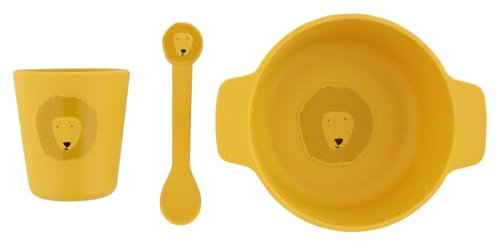 Trixie Silikon-Mahlzeiten-Set für Babys und Kinder, 3-teiliges Geschirr-Set (Schüssel, Becher, Löffel) (Mr Löwen), 96-43X