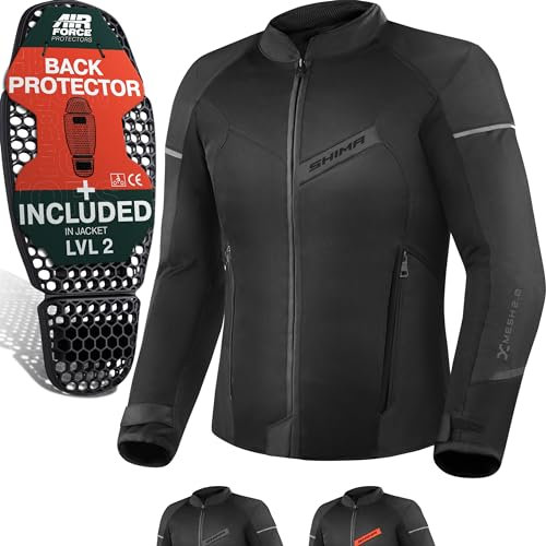 SHIMA X-MESH Motorrad Jacke Herren mit Protektoren AIRFORCE Rückenprotektor Motorradjacke Sommer Mesh Belüftet Textiljacke Schutzjacken Protektorenjacke Luftige (Männer, Schwarz, XXL)