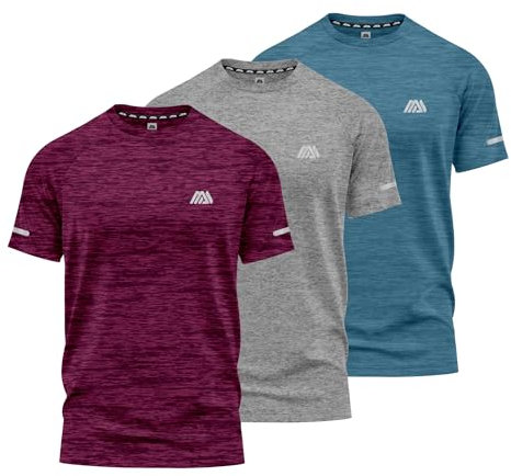mymixtrendz Pack of 3 Mens Short Sleeve T-Shirts Athletic Workout Fit Wicking Moisture Quick Drying Sports Gym T-Shirts Top