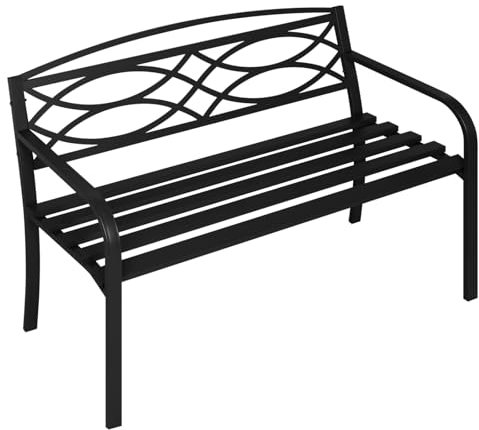 WOLTU Gartenbank Metall wetterfest, Sitzbank Outdoor, Parkbank für 3 Sitzer, Balkonbank mit Rückenlehne Armlehnen, Bank für Garten Balkon Terrasse, 127x83x59,5 cm, Schwarz