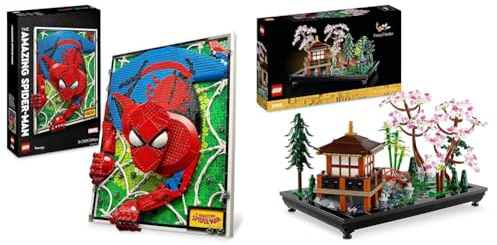 LEGO Art The Amazing Spider-Man Poster, 3D Wandbild-Set, baubares Leinwandbild & Icons Garten der Stille, Botanical Zen-Garten-Set für Erwachsene mit Lotusblumen