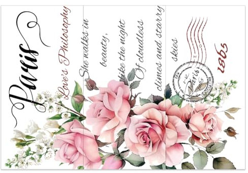 OLYCRAFT 3 Stück/Set Vintage Pink Rose Rub-On-Transfers Für Möbel 15x30 cm Zoll Transferaufkleber Mit Blume Und Wort Wasserdichte Wandkunst-Abziehbilder Für Schlafzimmer-Wohnzimmer-Dekoration