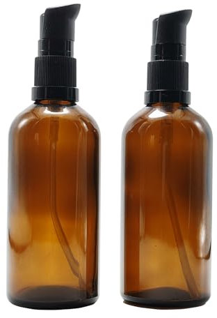 2 Stück 100 ml bernsteinfarbene Glasflaschen mit schwarzen Lotionpumpen, auslaufsichere Pumppressflaschen, Lotion, Seifenspender, Creme, Kosmetikbehälter, Glas für Toilettenartikel