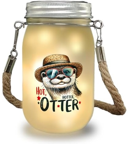Otter mit Sonnenbrille und Strohhut Solarlicht mit Spruch Hot Hotter Otter cooles und freches Statement für Tierfreunde zum Entspannen