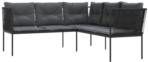 vidaXL Gartensofa in L-Form mit Kissen Schwarz Stahl und Textilene, Garten Ecksofa, Terrassensofa, Gartensessel, Garten Ecksofas, Outdoor Sofa