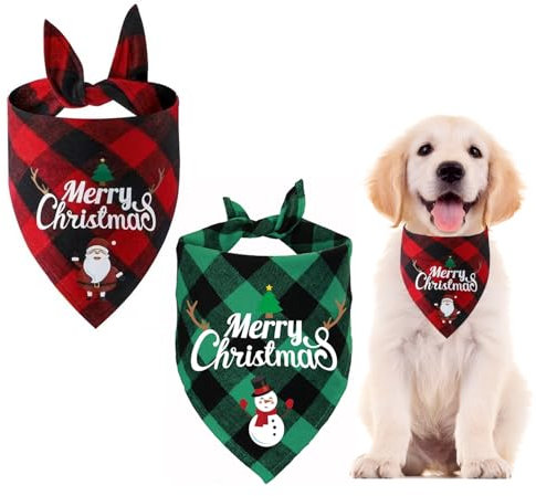 Weihnachten Halstuch Hund, 2 Stück Weihnachten Haustier Bandanas, Klassisches Kariertes Hundehalstuch Weihnachten, Haustier Bandana Schal Dreieck Lätzchen für Große Mittelgroße Kleine Hunde Katzen