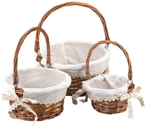 Weidenkörbchen-Set mit Baumwolleinlage, 3 Größen, romantischer Vintage-Look (braun)