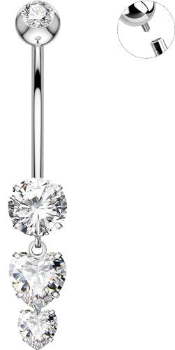 OUFER 14G 8/10/12/14/16mm Bauchnabelpiercing Intern Gewindeter Titan G23 Bauchnabelring mit Herzanhänger für Damen Herz Bauchnabelpiercing Schmuck
