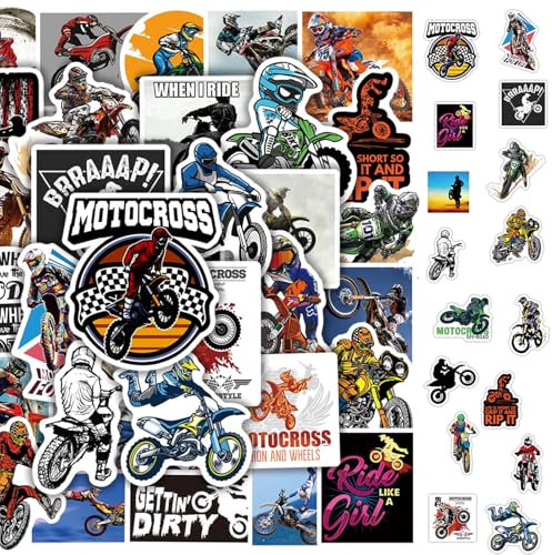 2 X 50 Stück Motorrad Aufkleber, Motocross Aufklebe, Coole Motorrad Sticker, Wasserfeste Vinyl Sticker Set für Laptop, Koffer, Helm, Geschenk für Kinder Erwachsene für Kinder Erwachsene
