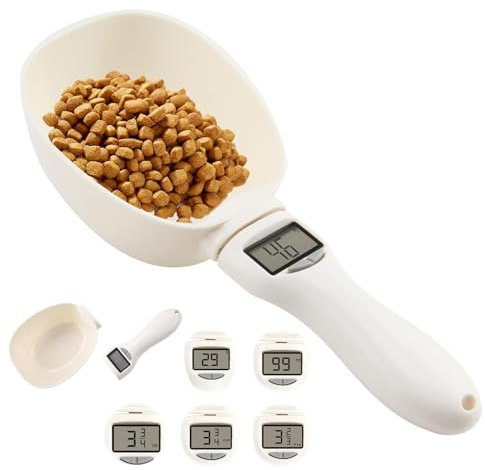 OnrySxn Pet Food Measuring Scoop Scale, 800g/1g Digital Dog Cat Food Measuring Scooper Detachable Precise Electronic Weighing Spoon Scale with LCD Screen Display for Kitchen Dispensing Baking Cooking