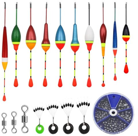 JINXIAN 205 Pcs Bleischrot Angeln 10 Pcs Posen Angeln Set 4 Pcs Gummistopper Angeln 3 Pcs Wirbel Angeln Angelzubehör für Unterschiedlich Fischarten in Seen Oder Teichen