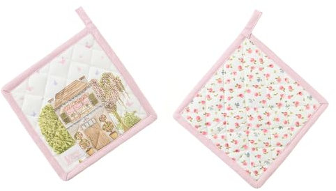 Nuvole di Stoffa Quadratischer Küchentopflappen aus Baumwolle La Vie en Rose, Shabby Chic 18x18 cm 2 Varianten (1Stk) ROSA