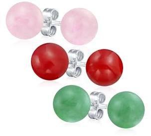 Orecchini A Perno Con Sfera Di Perline Rotonde In Pietra Preziosa Naturale Da 8MM In Argento Sterling .925 Per Donne E Adolescenti - Varietà Di Pietre Di Nascita