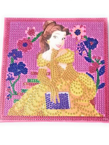 Generico Tableau diamant princesse, décoration murale en rose et or avec fleurs bleues, art avec cristaux