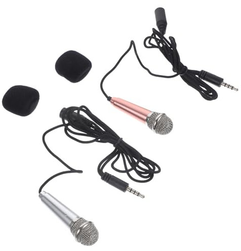 DIYEAH 2pcs Mini Handheld Microphone Portable Singing Mic for Phone Home Karaoke Gold and Silver Color, Miniature Vocal Mic Supplies for Singing and Recording