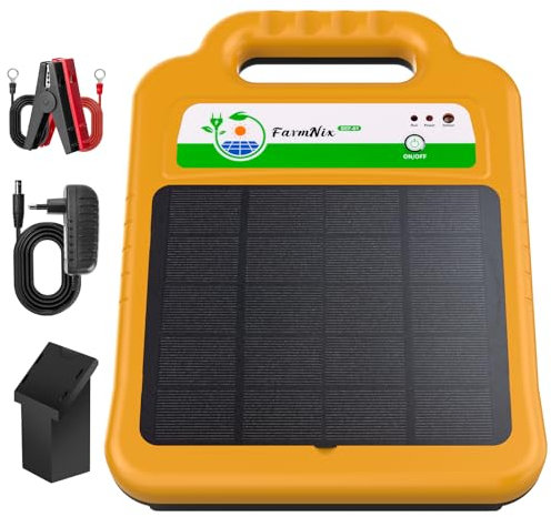 16KM cloture electrique solaire cloture electrique, 8KV cloture electrique pour animaux bétail clôture électrique,batterie cloture electrique electrificateur cloture electrique pour chien (Orange)