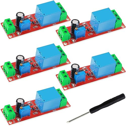 Youmile Relé temporizador de retardo NE555 12 V CC, retardo ajustable de 0 a 10 segundos, módulo con destornillador para sistemas de control automotriz Arduino, equipo eléctrico,paquete de 5 unidades