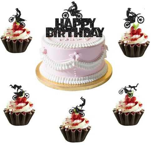 21 Stück Motorrad Torten Deko Geburtstag,Cake Topper Happy Birthday Glitzer Kuchen Deko,Motorrad Kuchenstecker Cupcake Topper Muffin Deko,Motorbike Party Dekoration,Geburtstagsdeko für Männer Jungen