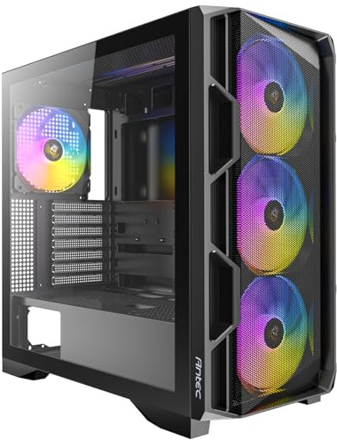 ANTEC AX-1000 ARGB Gaming PC Gehäuse – E-ATX/ATX/Micro-ATX/ITX Mid Tower mit ARGB Beleuchtung, Tempered Glass, Schwarz