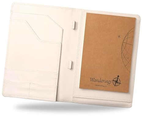 Wanderings Vintage Leder-Padfolio – 25 x 33 cm – Professioneller Organizer und Lebenslaufmappe aus antikem Leder mit Schreibblock Damen und Herren – Haferfarbe