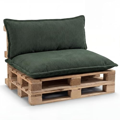 Gutekissen® Palettenkissen Set – Sitzkissen für Europaletten – Palettenpolster, Gefüllt mit Granuliertem Poulirette-Schaum PLL (Grün, Set (Sitzkissen 120x80 +Rückenlehne 120x40))