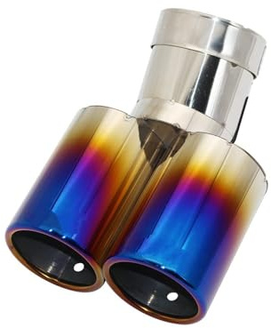 Auspuffblende Auto Styling Schalldämpfer Auspuffendrohr Flach Universell Gebogen Edelstahl Mehrere Größen Doppelauslass 63 Mm Auto Endrohre(Blue 63MM)