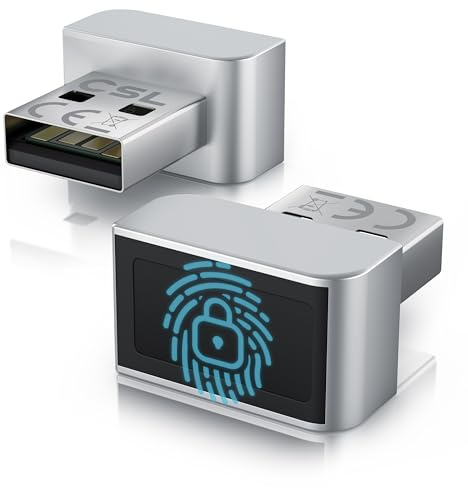 CSL - USB Fingerabdrucksensor für PC - Fingerprint Key - bis zu 10 IDs – kompatibel mit Windows 11 – unterstützt bis zu 10 IDs – Plug & Play – Rundumerkennung – Aluminium