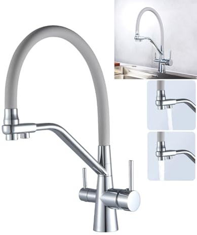 VICTOVA Grifo de Cocina 3 Vías para Ósmosis (Moderno, Cromado) | Agua fría y caliente | Agua purificada | Canal independiente | Latón macizo | Compatible con ósmosis