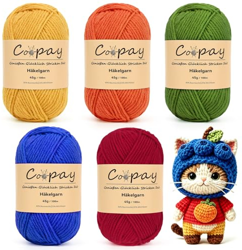 Coopay Bunt Wolle zum Häkeln, 5x45g Weiches Wolle zum Stricken, 5 Faiding Babywolle zum Häkeln, Premium Häkelgarn zum Stricken für Anfänger, Babywolle für Häkel- und Strickprojekt - Weihnachtsfarbe