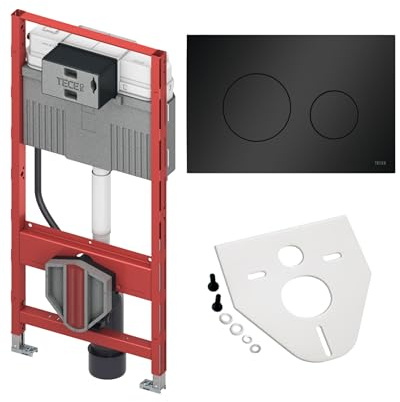 BADfabrik24 TECEprofil WC-Modul 1120 mm mit Uni-Spülkasten, TECEnow Betätigungsplatte, Montageset Wand-WC/Bidet, Komplettset (Zweimengentechnik, schwarz matt)