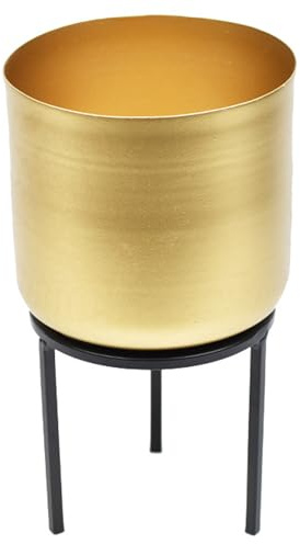 Takingup Planter with Stand, Minimalist Style Gold Flower Pot Metal Tall Indoor Planter for Small/Medium Houseplants, 5.91x9.84 Inch - Plant Pot with Stand