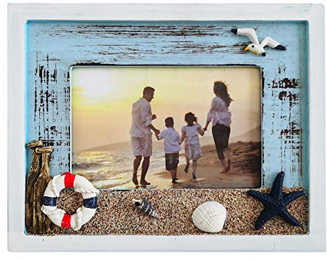 MUAMAX Bilderrahmen für 10,2 x 15,2 cm, Ozean-Bilderrahmen, 10,2 x 15,2 cm, verwitterter Holzrahmen, maritimes Design, Geschenk für Kinder