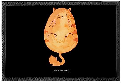 Mr. & Mrs. Panda 50 x 75 cm Fußmatte Katze Mittelfinger - Geschenk, Katzenfreund, Fussmatten online, Katzen, Gummi Matte, Türvorleger,