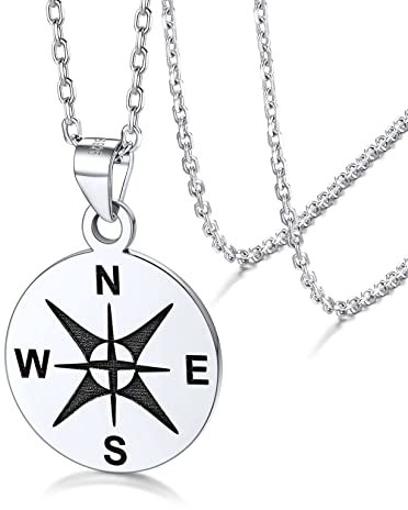 Silvora Collar Brujula Chapa Plata Hombre, You Are my Compass, Regalo Original para Novia Esposa Mujeres