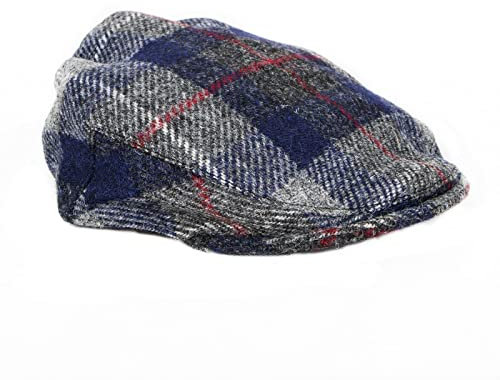 Handgewebter Harris Tweed Herren Schiebermütze Schottenkaro 60-64 cm, blau, X-Large