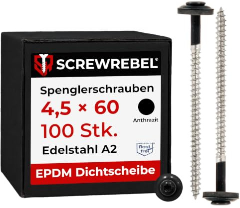 Lot de 100 vis Spengler en acier inoxydable A2 avec rondelle d’étanchéité EPDM - TX20, 100 pièces (4,5 x 60 mm - anthracite - 100 pièces)