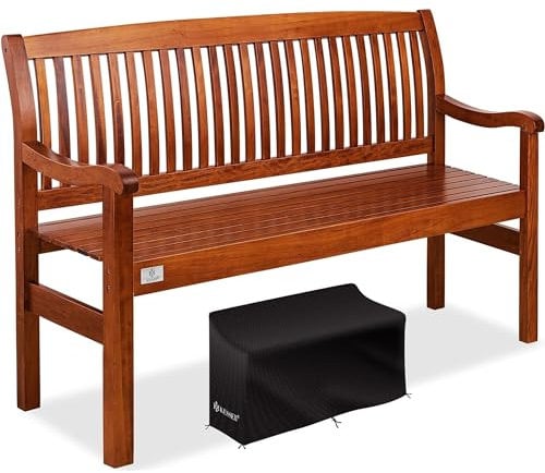 KESSER® Gartenbank Holz Holzbank wetterfest | Für 3 bis 4 Personen | Parkbank aus Massivholz | Sitzbank 320 kg belastbar 150 cm | Balkonbank Bank für Balkon Terrasse & Garten inkl. Cover Dunkelbraun