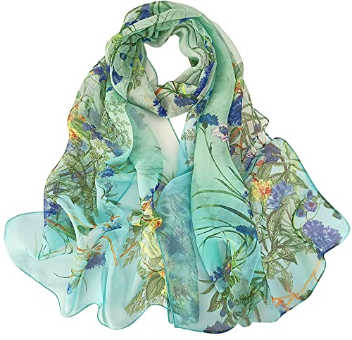 BLURBE Chiffon Scarf Women - Ladies Scarves Lightweight Floral Print Chiffon Scarfs Shawls and Wraps for Womens Spring Autumn