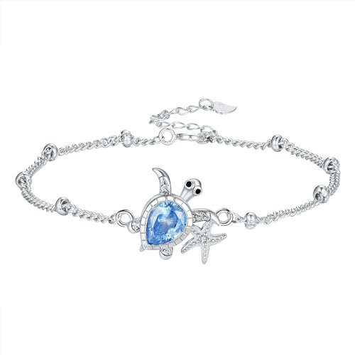 Hifeeled Bracelet Tortue Argent 925 Femmes Bracelet étoile de mer pendentif avec Zirconium pour Femmes Epouse Cadeaux Originaux -Réglable(16cm+4)